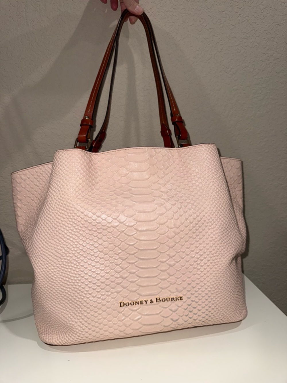 Dooney & Bourke Blush Pink Snake-Embossed Brenna